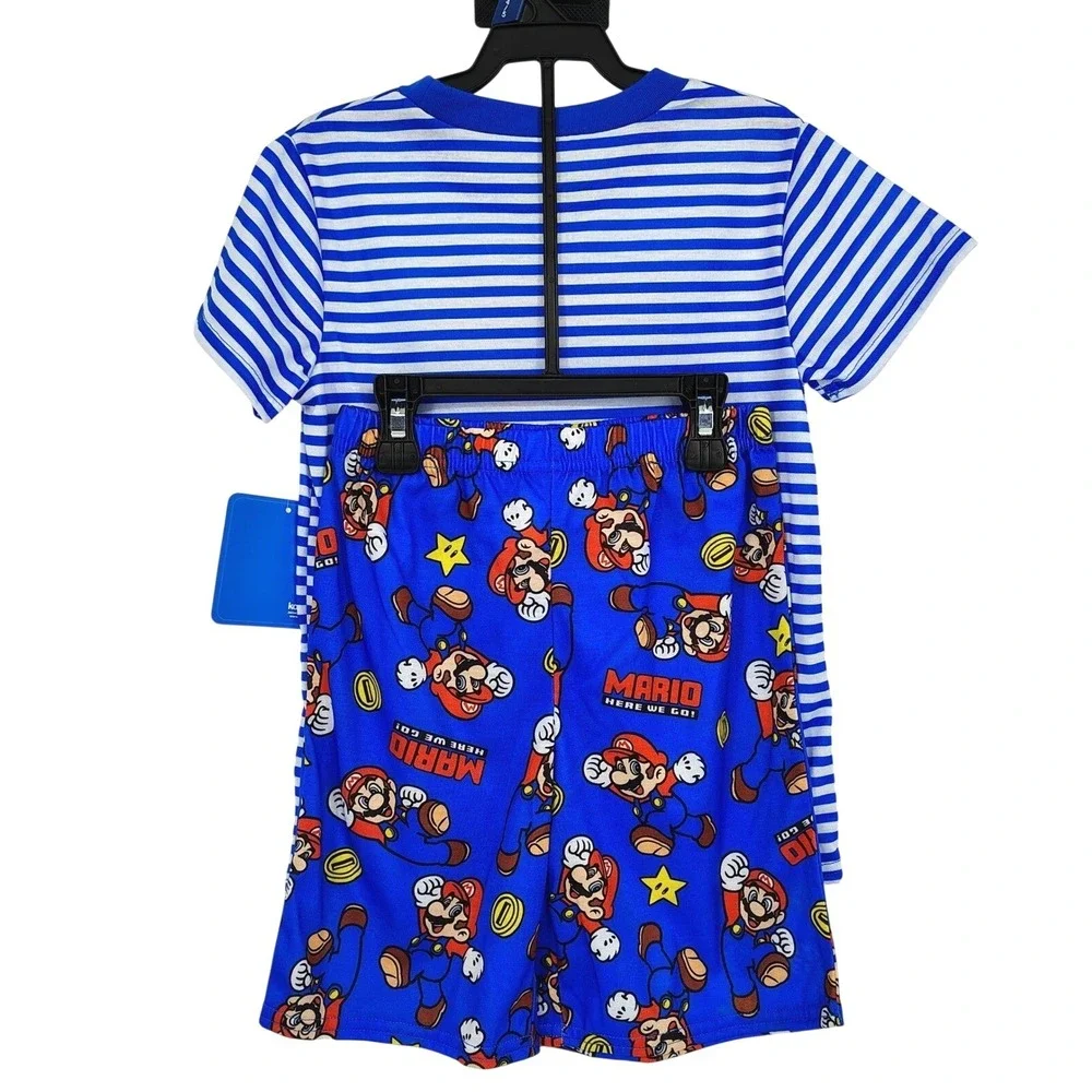 NWT Super‎ Mario Boys Pajama Shorts Set XS 4/5 Blue Stripes Cartoon Video Gamer